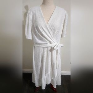 Plus Size White Wrap Eylet Dress